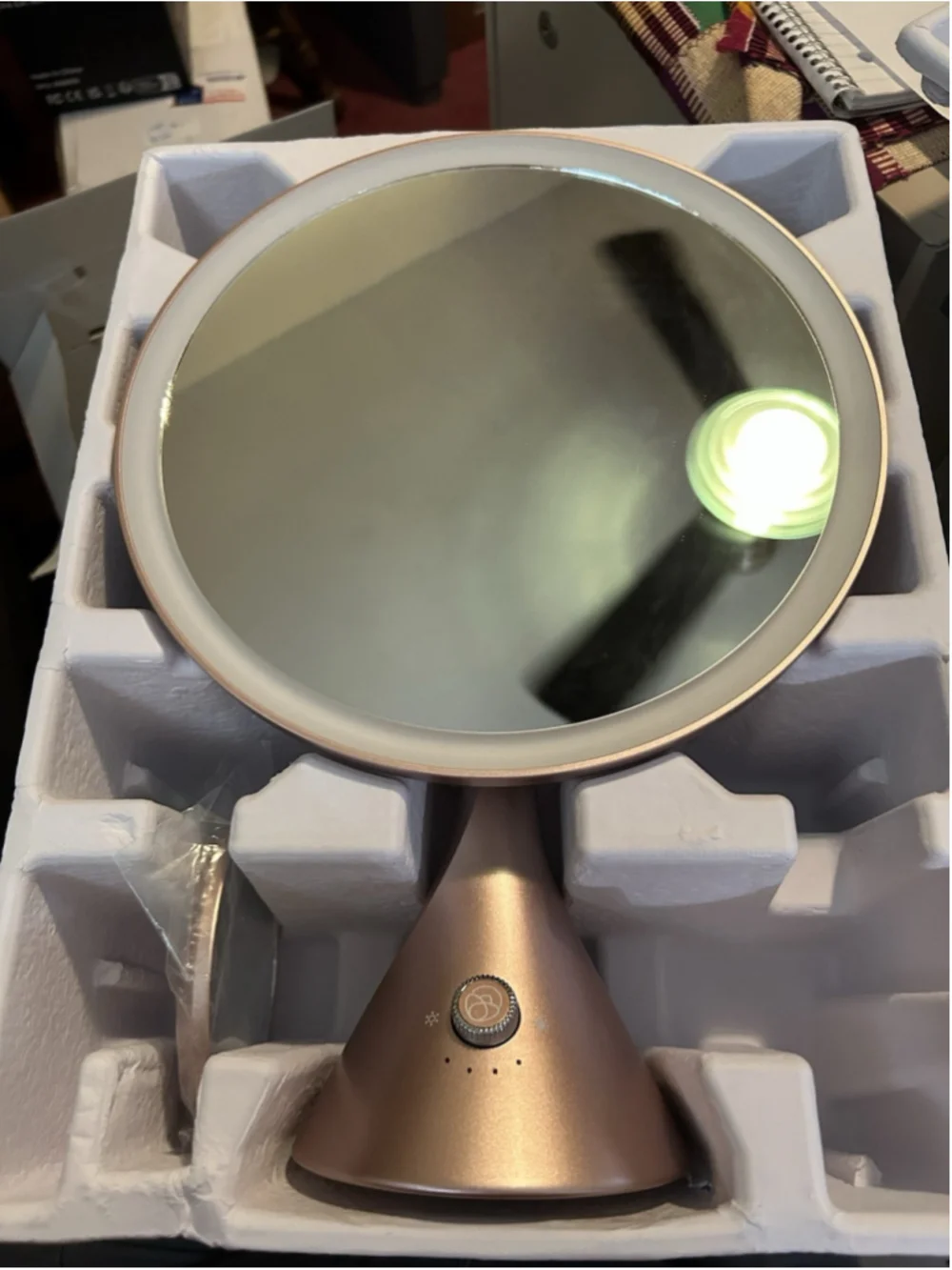 KZAOPZ Glow Round Mirror Rose Gold USB Charging Cable Unlimited Dimmer